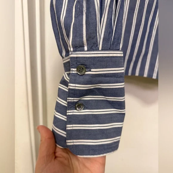 Banana Republic long sleeve, skimmer, button-up striped blouse - size L tall - Picture 3 of 12